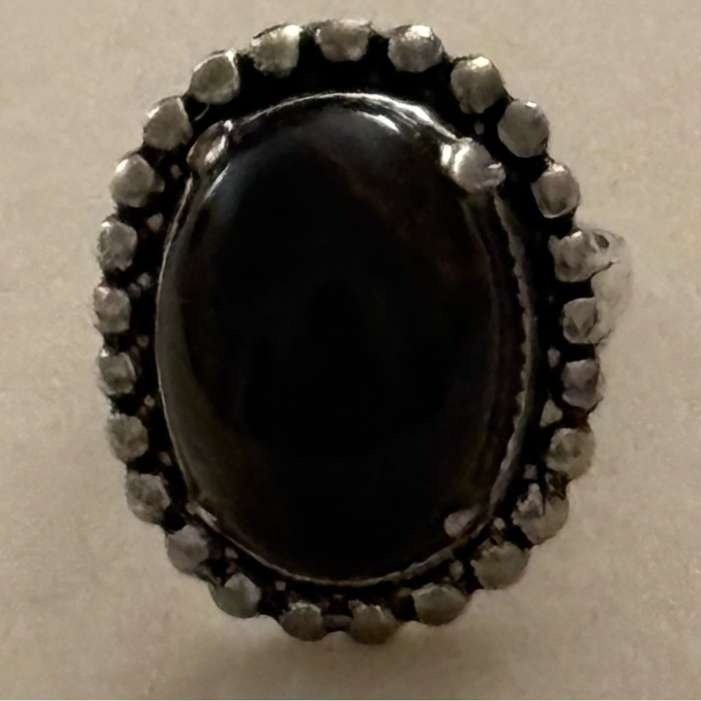 Vintage Ring Black Green Brown Tiger Eye or Labradorite Sterling Silver Size 8 - Picture 8 of 13
